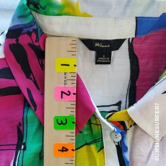 Milano Button Up Blouse Womens S Multicolor Art to Wear Sleeveless Lightweight - Picture 2 of 9
